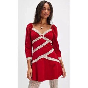 Free People Tennley Corduroy Lace Mini Dress NWT $148 Women’s Size XL